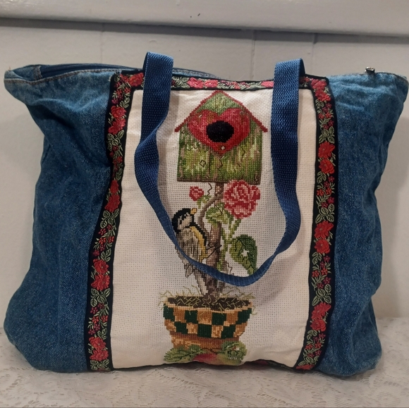 Handbags - Needlepoint Denim Tote